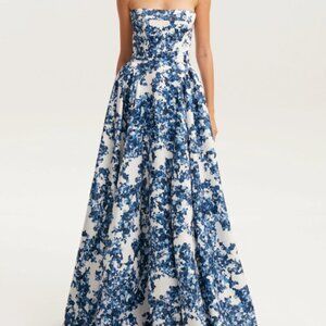 Amalia Blue and White Floor Length Dress